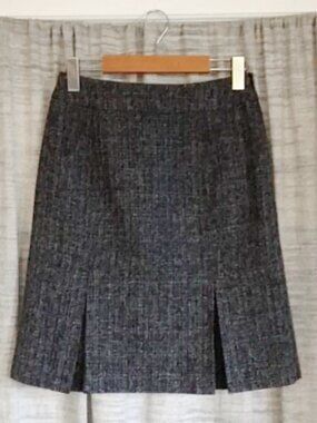 Vintage Cleo Petites Made in Canada Charcoal/B&W Kick Pleat Skirt Size 2